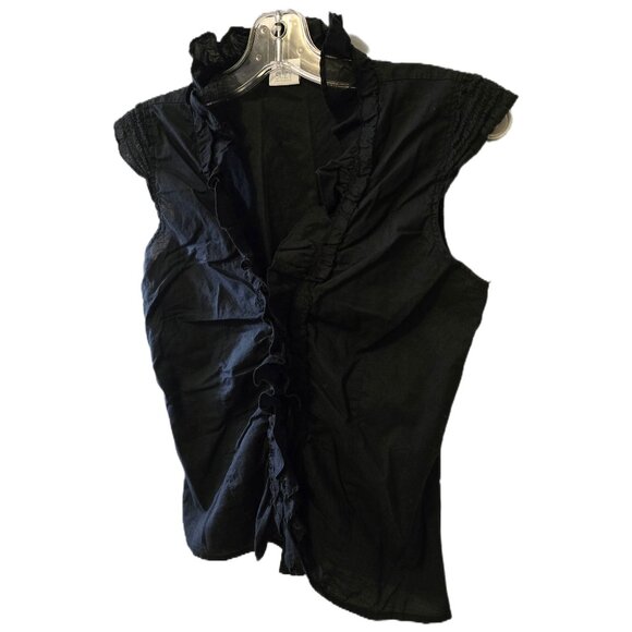 Vintage Y2K Suzy Shier Black Ruffle Vest Hook & Eye Sleeveless Western Fall Sz S - Picture 2 of 6